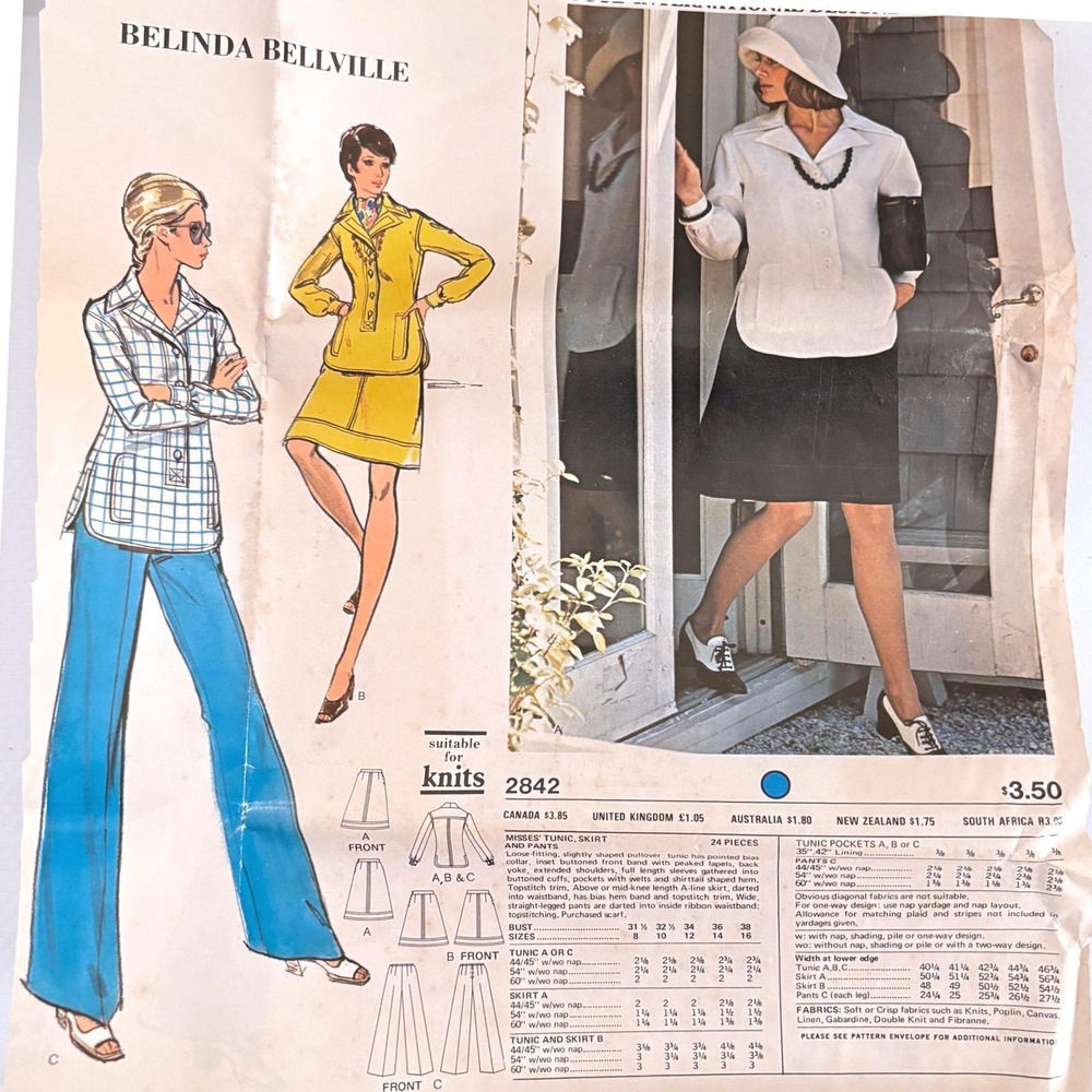 Vogue 2842 Rare 70s Belinda Bellville Tunic Skirt Pants Sz 10 Catalog Pg Uncut